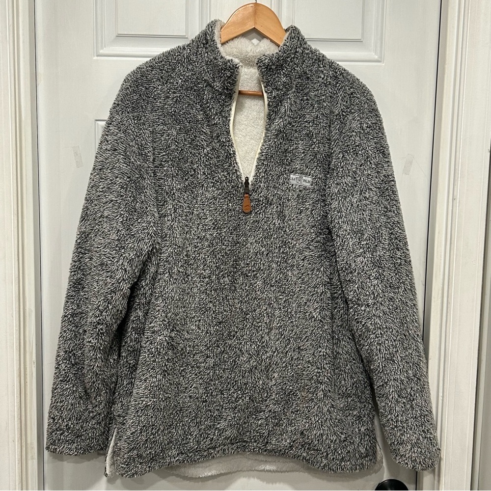 USA Palm Men’s Reversible Double Sherpa 1/4 Zip, Gray Cream, Golf Comfort Casual